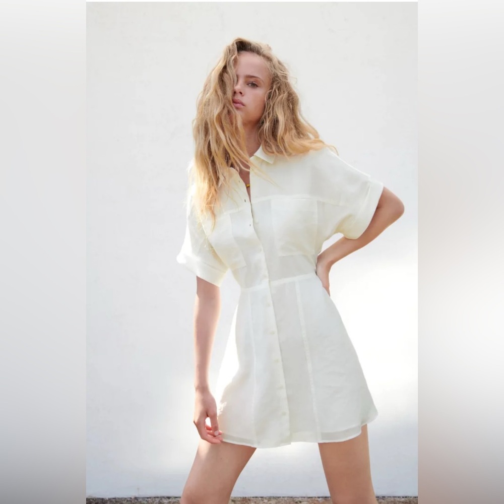 Zara Ivory/White Collared Shirt Mini Dress